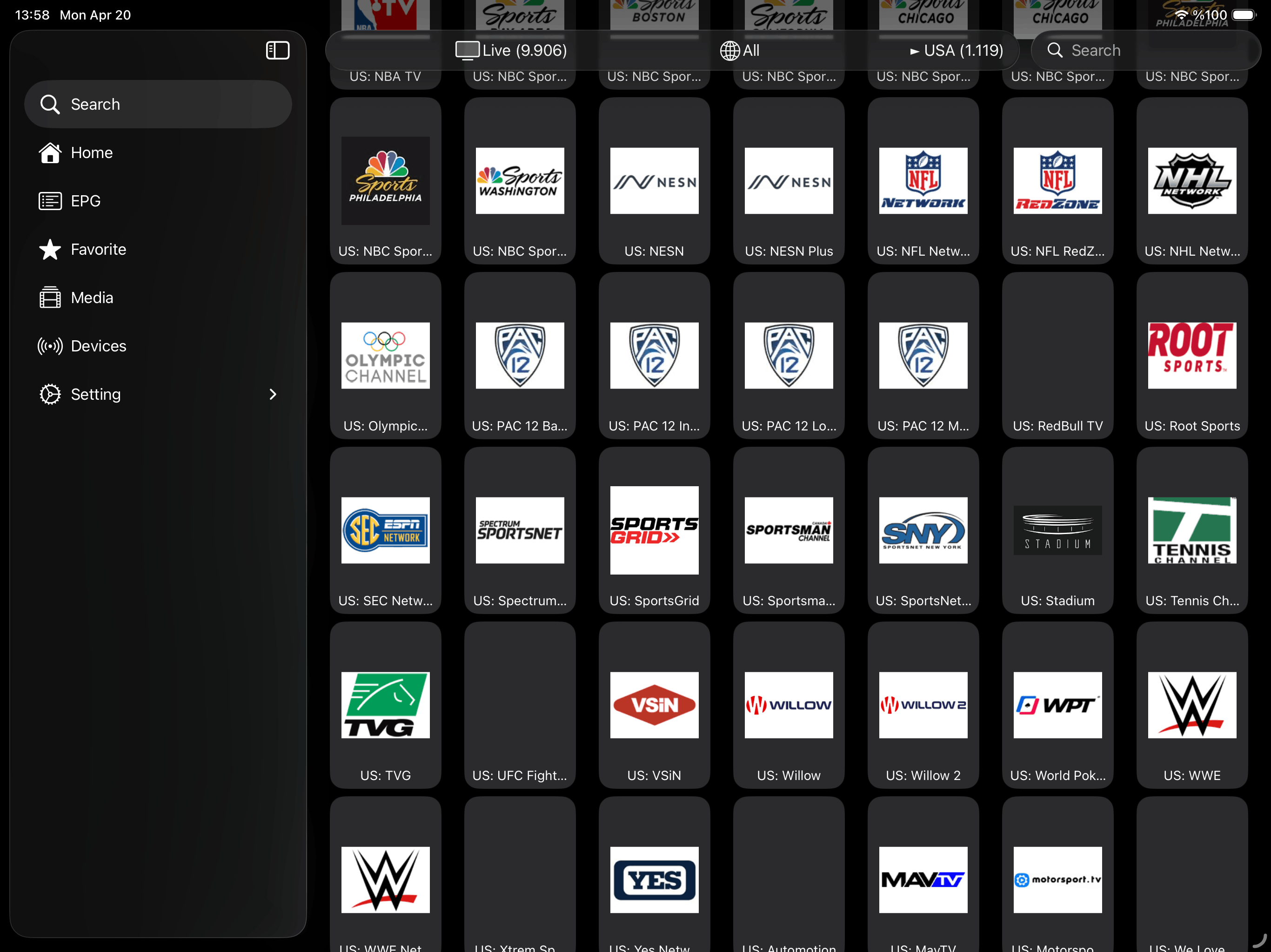 TV-Box media library and navigation on iPad